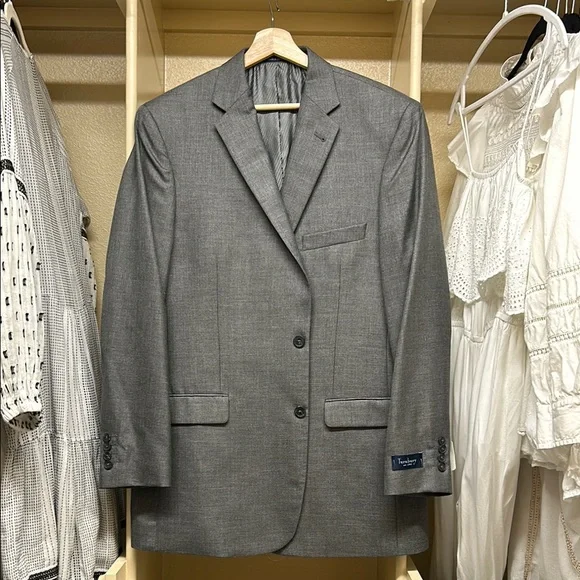 Turnbury Blazer Men Size 44 L Gray Sport Coat Notched Lapel Silk Wool Structured - Picture 10 of 12